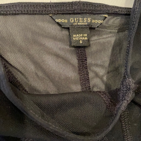 NWT S GUESS women MELINDA contour bodysuit mesh transparent corset piping black - Picture 6 of 12